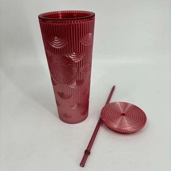 Starbucks 2022 Cold Cup Tumbler 24 oz Pink Pearl Shimmer Shell Mermaid Scales - Picture 4 of 7